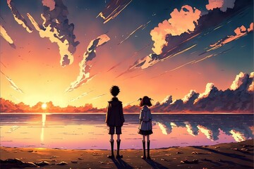 Multiple enormous fireworks from the anime