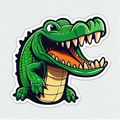 Obraz premium Alligator with its mouth open cute sticker, created with Generative AI technology