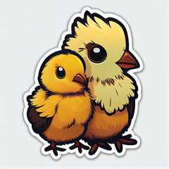 Chicken with a chick cute sticker vector, created with Generative AI technology