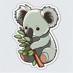 Koala eating eucalyptus cute sticker vector, created with Generative AI technology