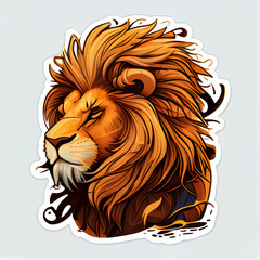 Lion with a mane cute sticker vector, created with Generative AI technology