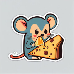 Mouse eating cheese cute sticker vector, created with Generative AI technology