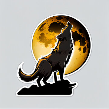 Wolf howling at the moon cute sticker vector, created with Generative AI technology