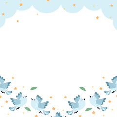 Frame with flying birds and leaf, Cute bird with white background.
