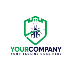 Pest Control Company with Fortress, Shield and Cockroach Insect Logo Design