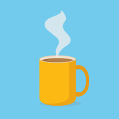 Porcelain yellow mug. Cup of coffee. Vector illustration in a flat style.