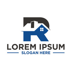 real estate company logo, letter R with house or home.