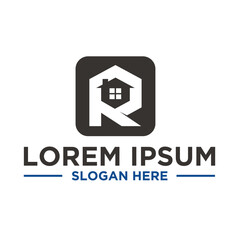 real estate company logo, letter R with house or home.