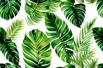 palm and monstera abstract watercolor leaves. Generative AI