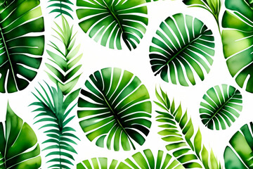 palm and monstera abstract watercolor leaves. Generative AI