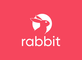 Cute Circle Rabbit Logo Design 