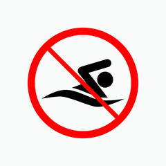 No Swimming. Alerting  Icon,  Prohibition Symbol - Vector.   