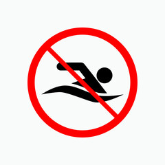 No Swimming. Alerting  Icon,  Prohibition Symbol - Vector.   