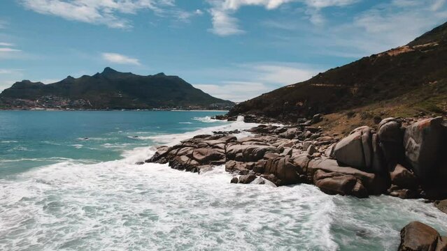 Aerial of Hout Bay, overlooking the Hout Bay and Chapman&rsquo;s Peak Coastal Road, Western Cape, South Africa  6