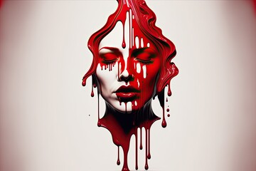 scary woman face blood - obrazy, fototapety, plakaty