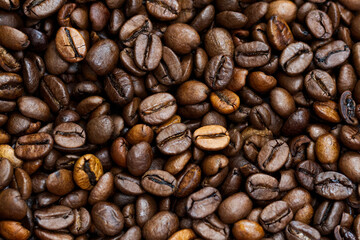 Roasted coffee beans background. Close up