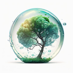 tree enclosed in soap bubble, nature of ecology, concept