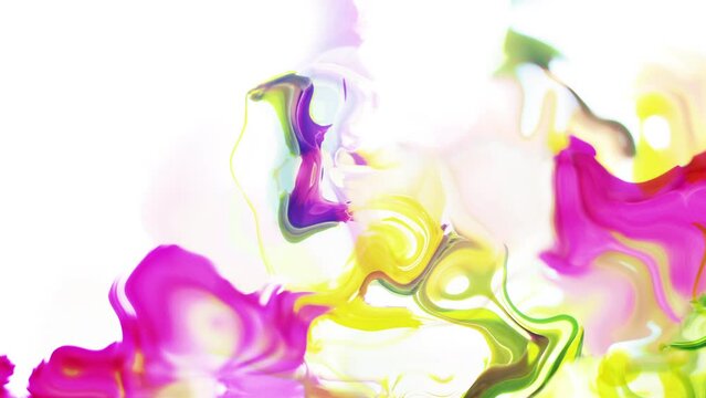 フローラルで抽象的な流体ペイントアニメーション　カラフルな波紋の模様　花と植物のイメージ