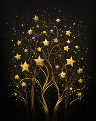abstract dark floral background with gold stars