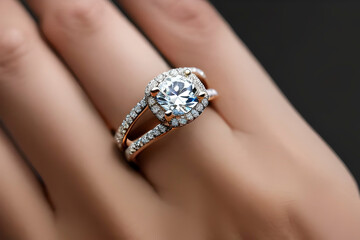 A beautiful diamond wedding ring in a woman finger.