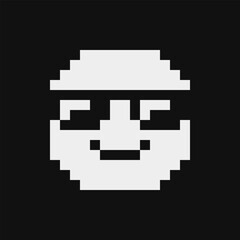 Fototapeta premium Smiling face with sunglasses. Smile in glasses icon. Cartoon character. Pixel art style. 8-bit style. Isolated abstract vector illustration.