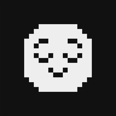 Relieved face. Smiling face emoji, emoticon, smiley. Pixel art style. Funny cartoon character. Web icon. Facial expression. 1-bit style. Isolated abstract vector. 