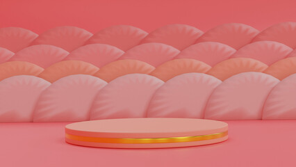 3d podium pastel color round product display yellow background.3d render illustration.