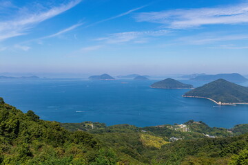 Landscape of islands on the seto inland sea , view from Mt. shiude at shonai peninsula , mitoyo...