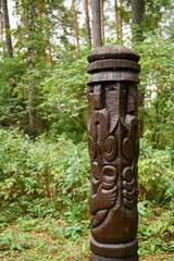 Fototapeta premium Reconstruction of wooden idol of warrior god Rujevit in the Baltic Slavs pantheon, found on the island of Rugen in 19 century