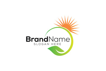 Green solar energy logo design template