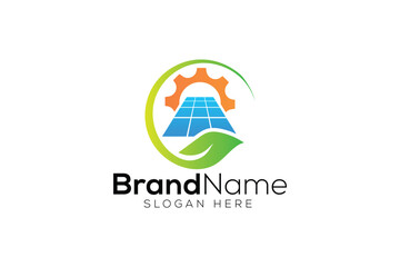 Green solar energy repair logo design template