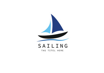 Simple Sailboat dhow boat ship on Sea Ocean Wave with line art style logo design