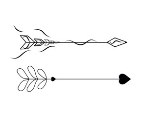 Collection of black and white arrows. Elegant icons for creating tattoos, stickers, cards.