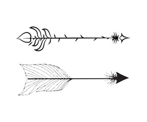 Collection of black and white arrows. Elegant icons for creating tattoos, stickers, cards.