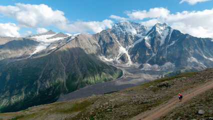 View from the hill top of endless snow capped mountain range. Clip. Amazing white snow covered...
