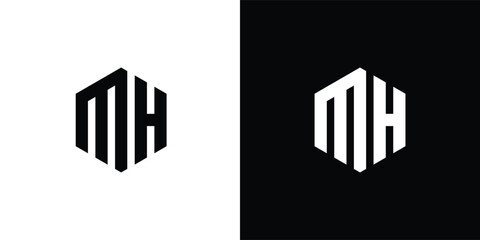 Letter M H Polygon, Hexagonal Minimal Logo Design On Black And White Background