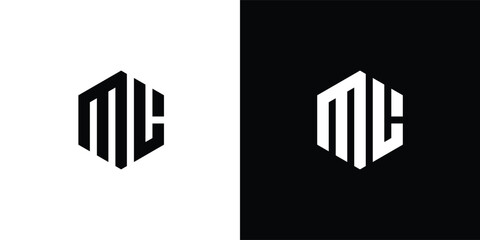 Letter M L Polygon, Hexagonal Minimal Logo Design On Black And White Background