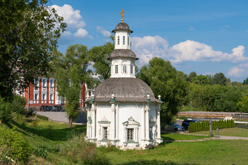 Fototapeta na wymiar The ancient chapel of Paraskeva Friday (Friday Well) on a sunny August day. Sergiev Posad, Moscow region. The Golden Ring of Russia