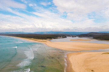 Ocean inlet and sand bars on South Coast NSW - 577606640