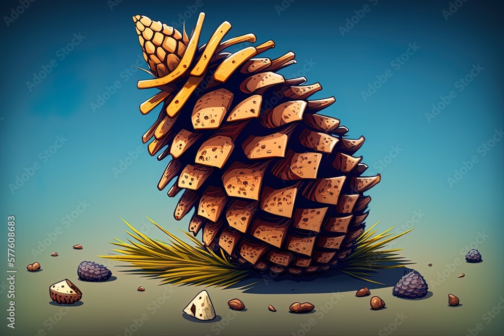 Poster a pine cone in extreme close-up after it has generative ai