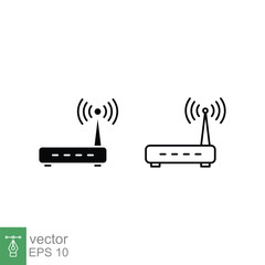 Wifi router icon. Simple outline and solid style for web template and app. Broadband, modem, wireless, internet, thin line, glyph vector illustration design isolated on white background. EPS 10.