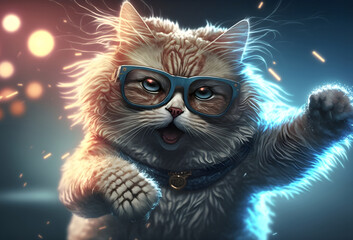 cool cat with glasses and dancing at the disco, Generative AI