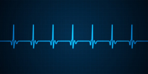 Emergency ekg monitoring. Blue glowing neon heart pulse. Heart beat. Electrocardiogram
