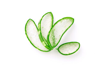 Aloe vera slice isolated on white background , top view , flat lay.