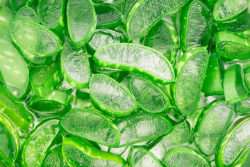Obraz premium Aloe vera slice top view texture background, skin care concept.