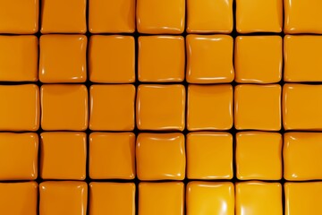 Abstract background with soft orange cubes. Jelly orange cubes background 3d render. Colorful elastic boxes pattern