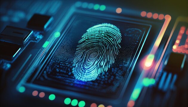 Biometric Fingerprint Scanning for Digital Security and Identity Concept. Generative AI.