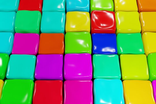 Abstract background with soft colored cubes. Jelly colorful cubes background 3d render. Colorful elastic boxes pattern