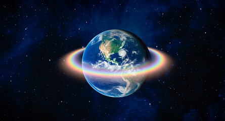 Fototapeta na wymiar Rainbow surrounds the Planet Earth 