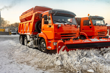 Snow removal equipment , trucks for cleaning the runway at the airfield